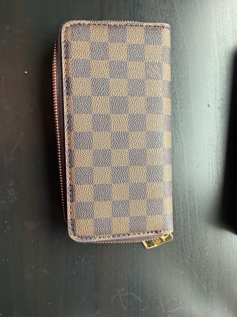 Louis Vuitton Brown Damier Check Zip Wallet with Gold Hardware - Picture 7 of 11